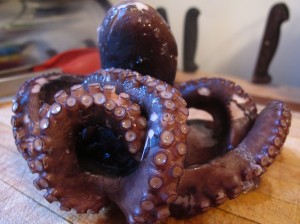 The octopus halfway through cooking