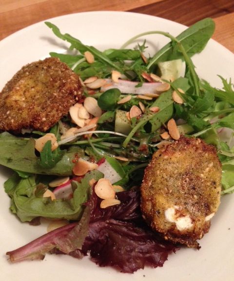 Fried goat cheese salad to start