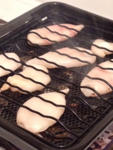 Squid getting smoky-tasty on my new yaki ami